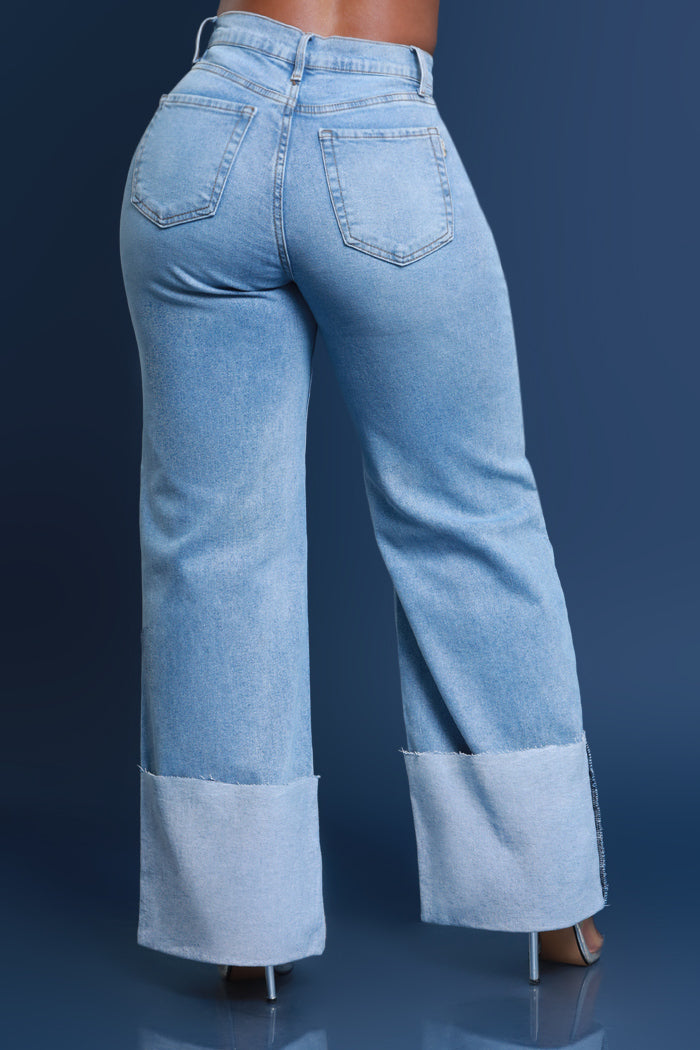 RWD CUFF 500 High Rise Jeans - Light Wash Wide Leg - Swank A Posh