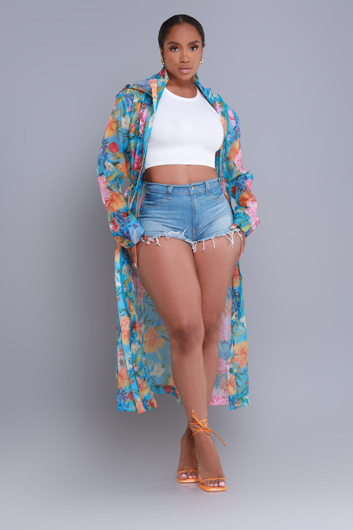 
              Blooming Hearts Oversized Floral Hooded Longline Jacket - Blue Multicolor - Swank A Posh
            