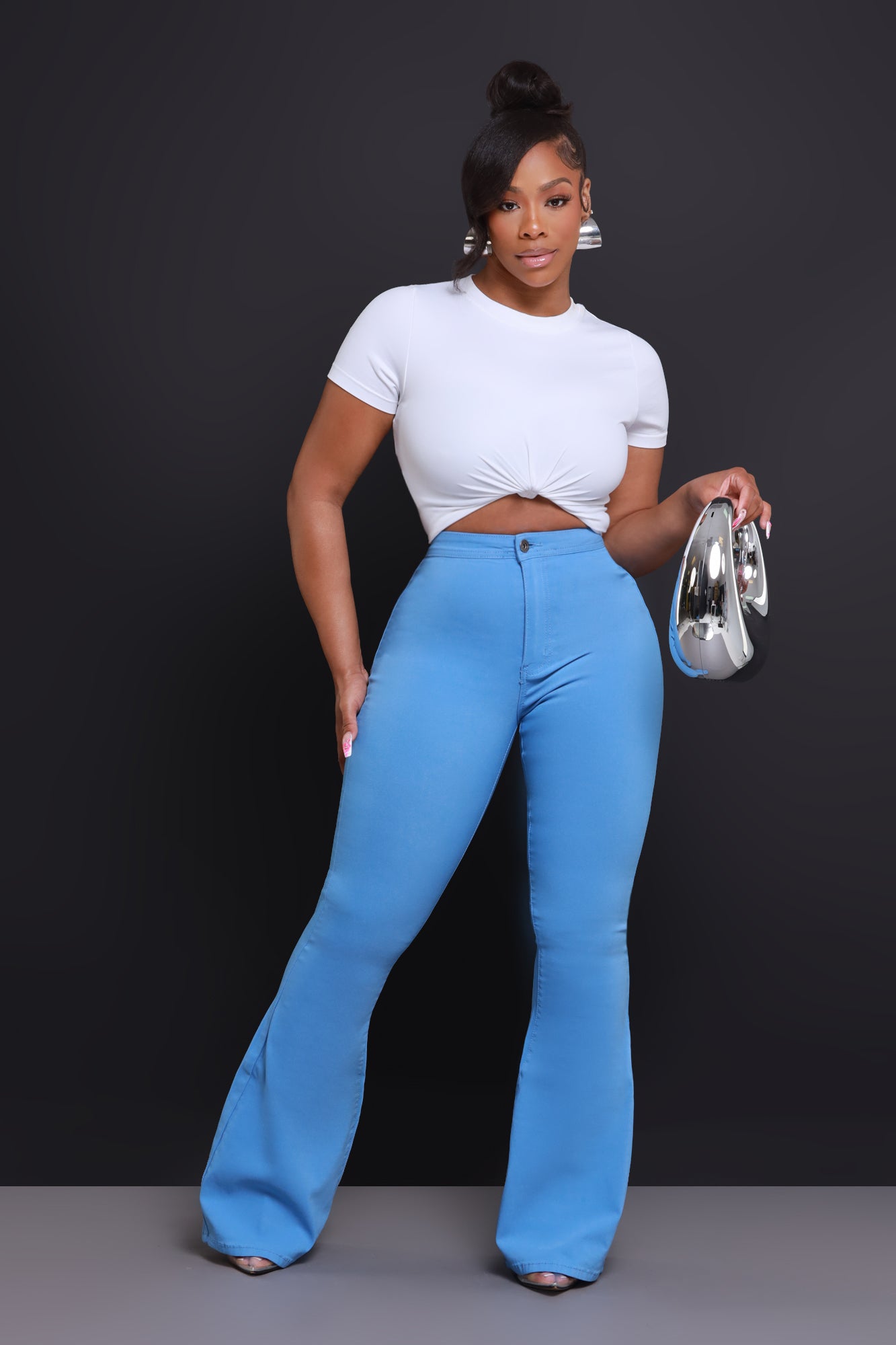 Fit & Flare Super Stretchy High Rise Jeans - Baby Blue - Swank A Posh