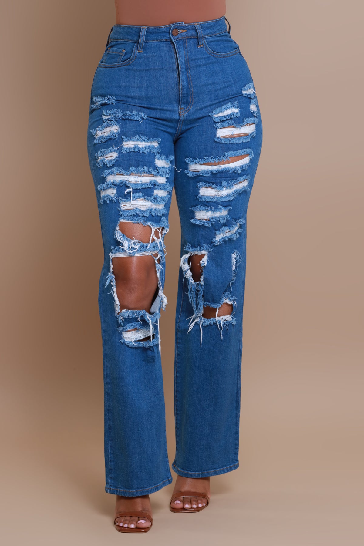 
              Try To Control High Rise Distressed Straight Leg Jeans - Medium Wash - Swank A Posh
            