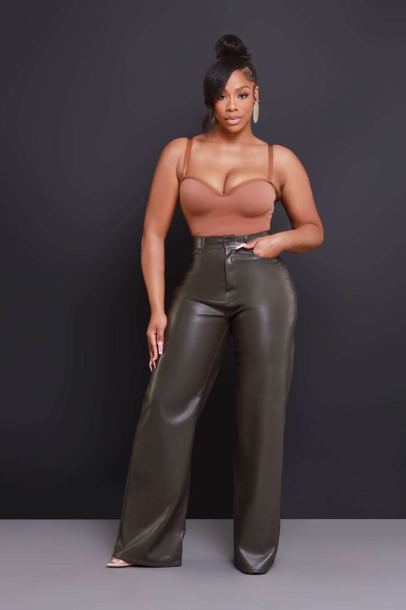 Offline Faux Leather Bootcut Pants - Olive - Swank A Posh
