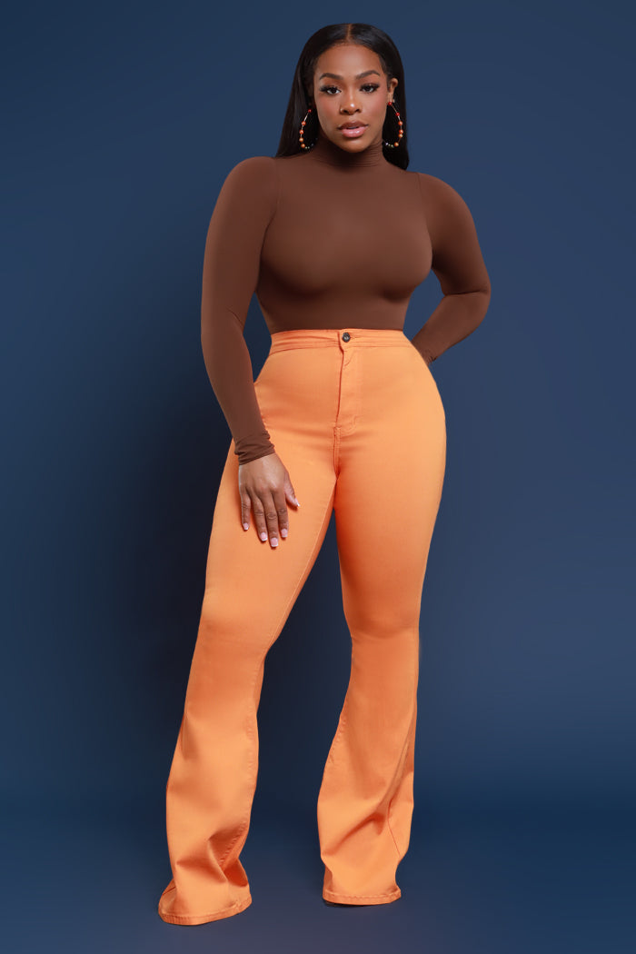 Fit & Flare Super Stretchy High Rise Jeans - Orange - Swank A Posh