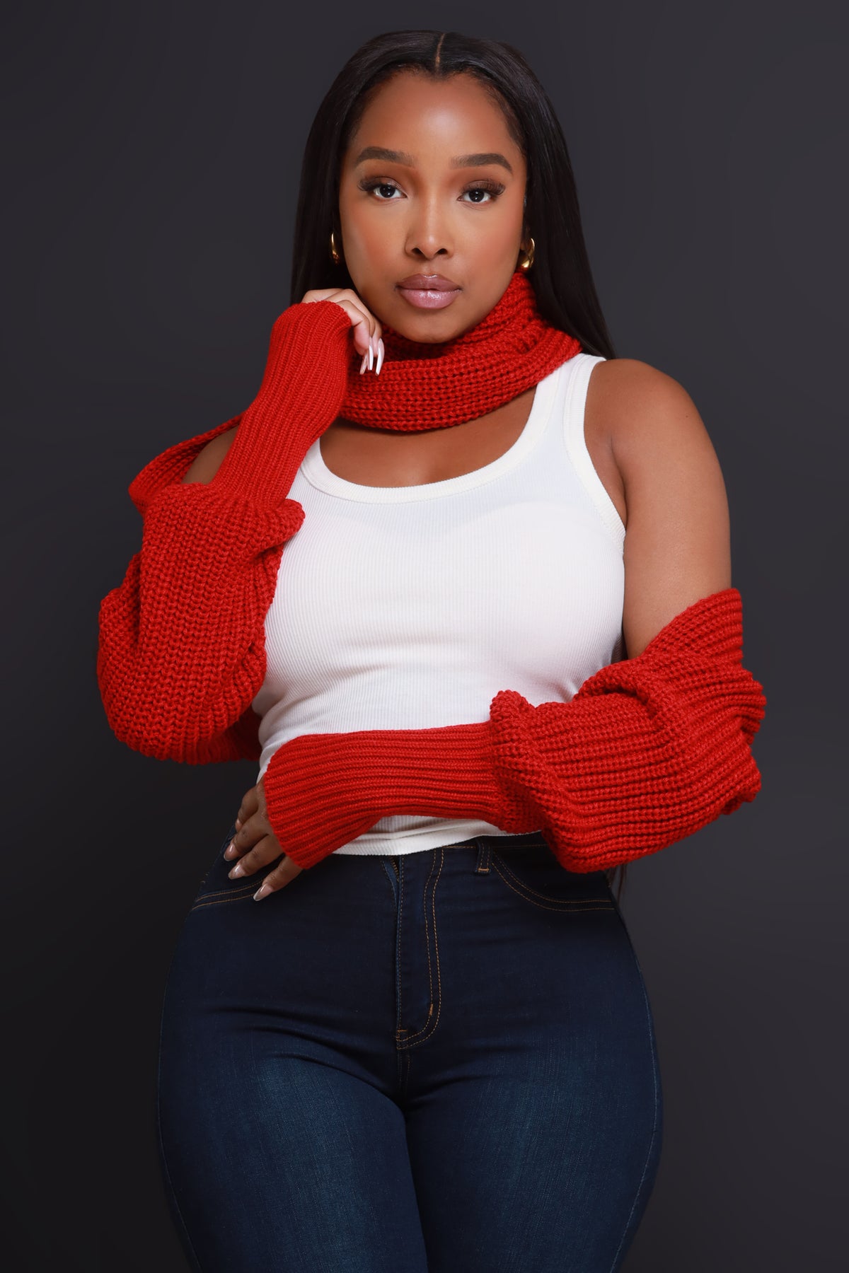
              Multi Way Wrap Sweater - Red - Swank A Posh
            