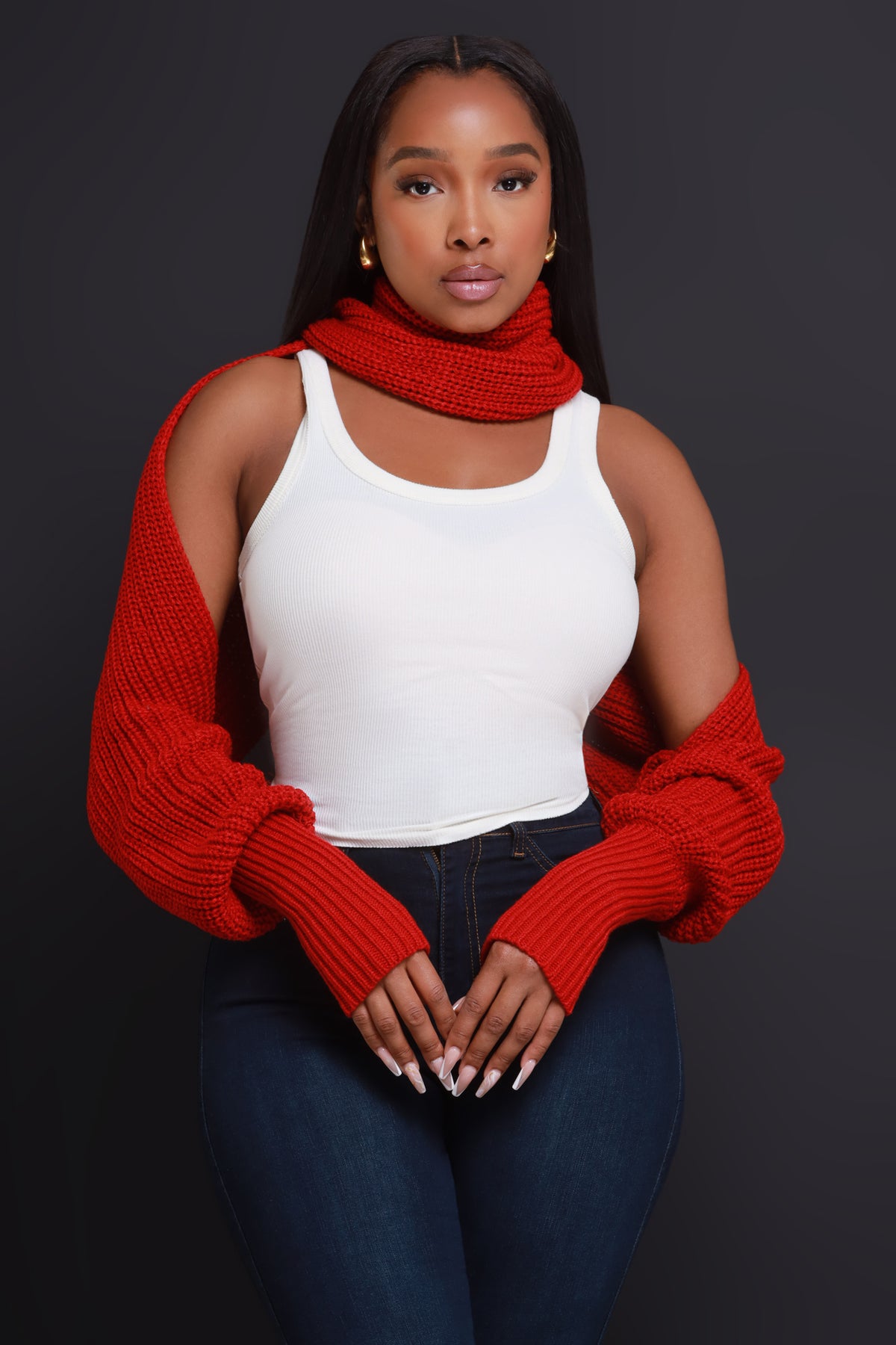 
              Multi Way Wrap Sweater - Red
            