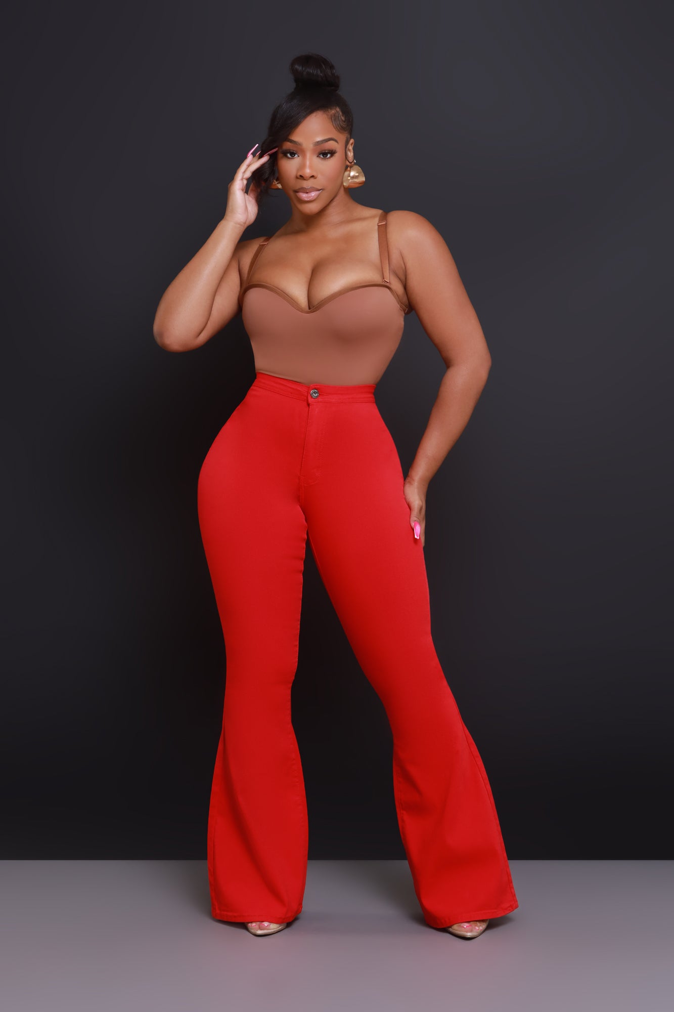 Fit & Flare Super Stretchy High Rise Jeans - Red - Swank A Posh