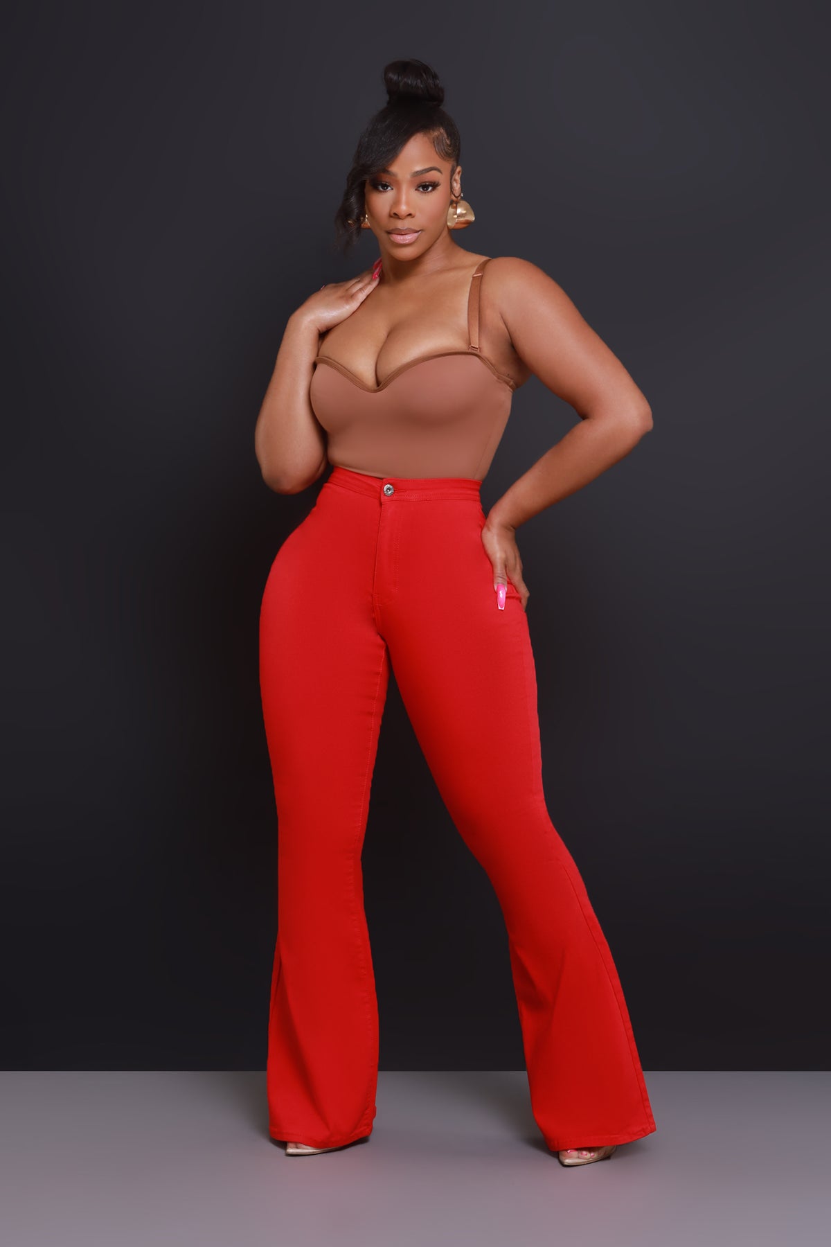 
              Super Swank High Rise Flare Stretchy Jeans - Red
            
