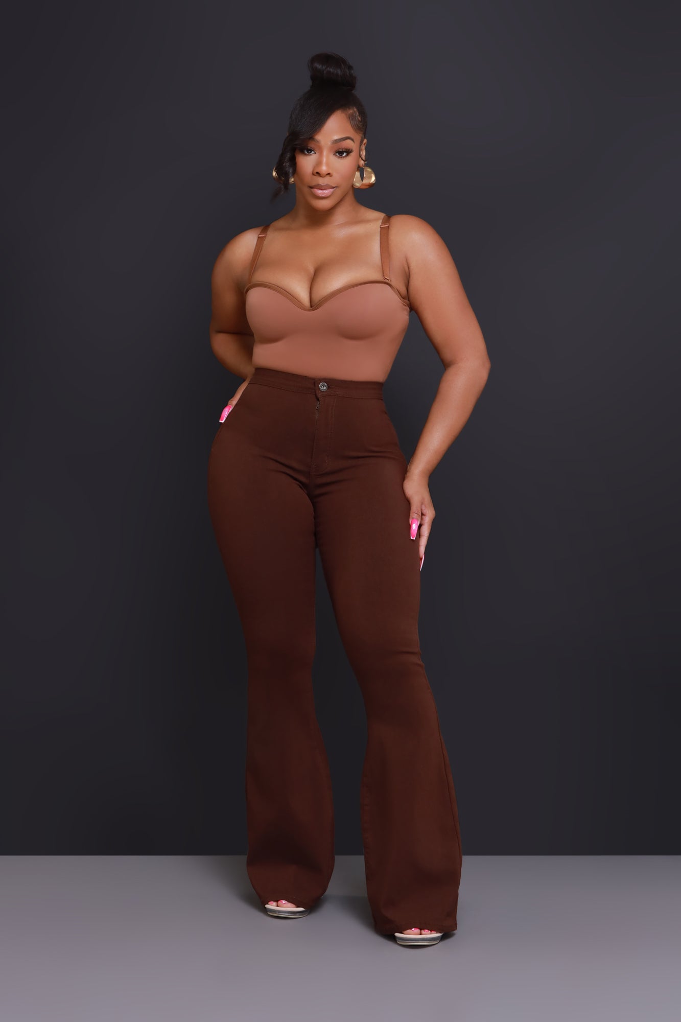 Fit & Flare Super Stretchy High Rise Jeans - Chocolate - Swank A Posh