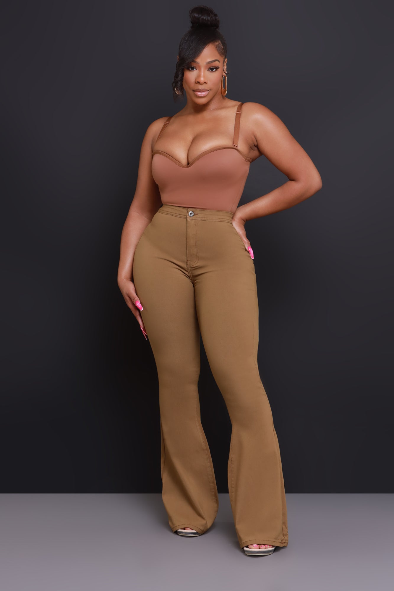 Fit & Flare Super Stretchy High Rise Jeans - Mocha - Swank A Posh