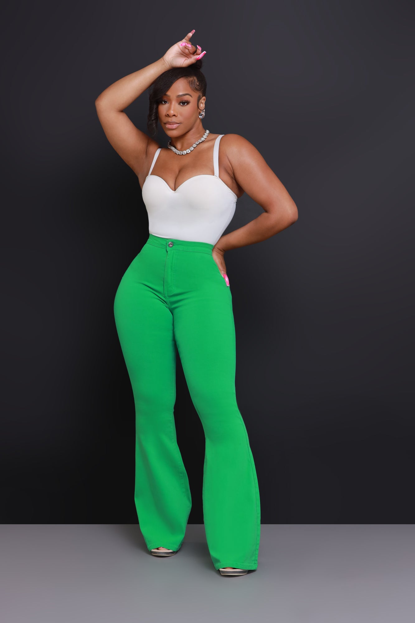 Fit & Flare Super Stretchy High Rise Jeans - Kelly Green - Swank A Posh