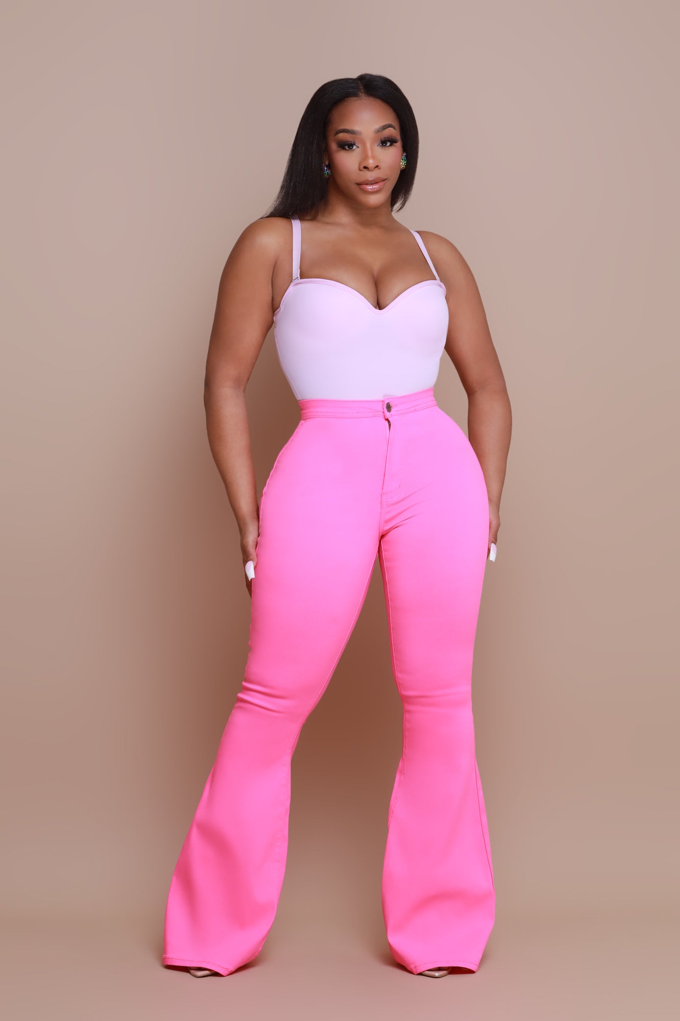 Fit & Flare Super Stretchy High Rise Jeans - Neon Pink - Swank A Posh