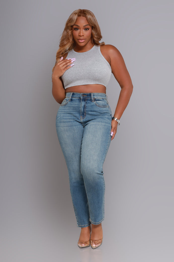 Do You Know High Rise Straight Leg Jeans - Med Wash - Swank A Posh