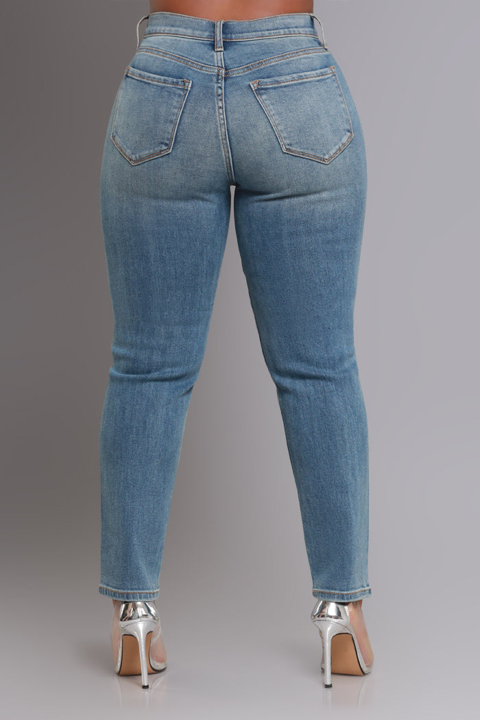 Do You Know High Rise Straight Leg Jeans - Med Wash - Swank A Posh