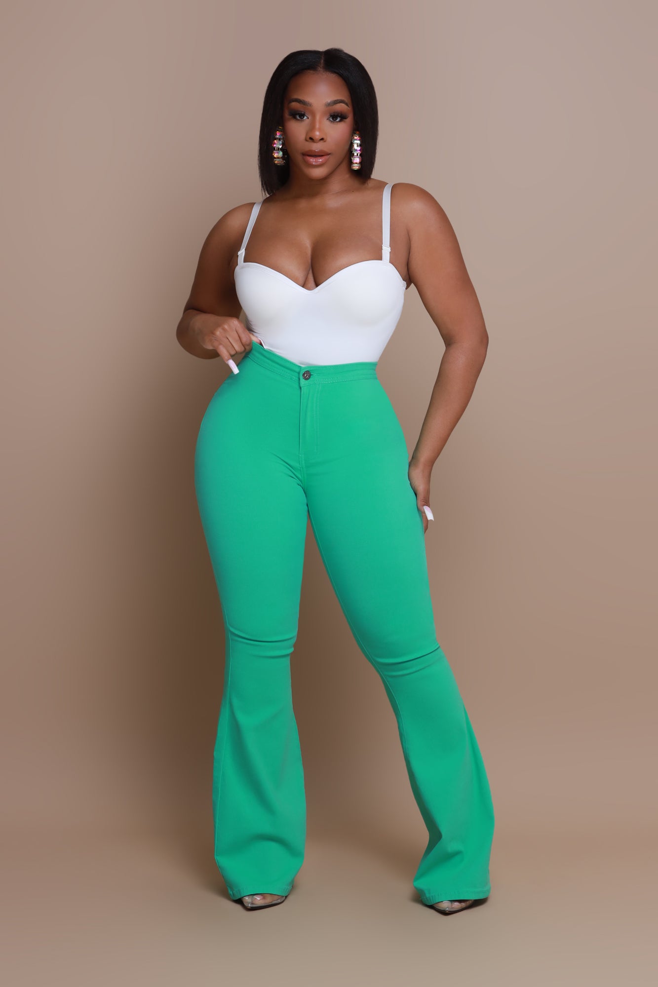 Fit & Flare Super Stretchy High Rise Jeans - Mint - Swank A Posh