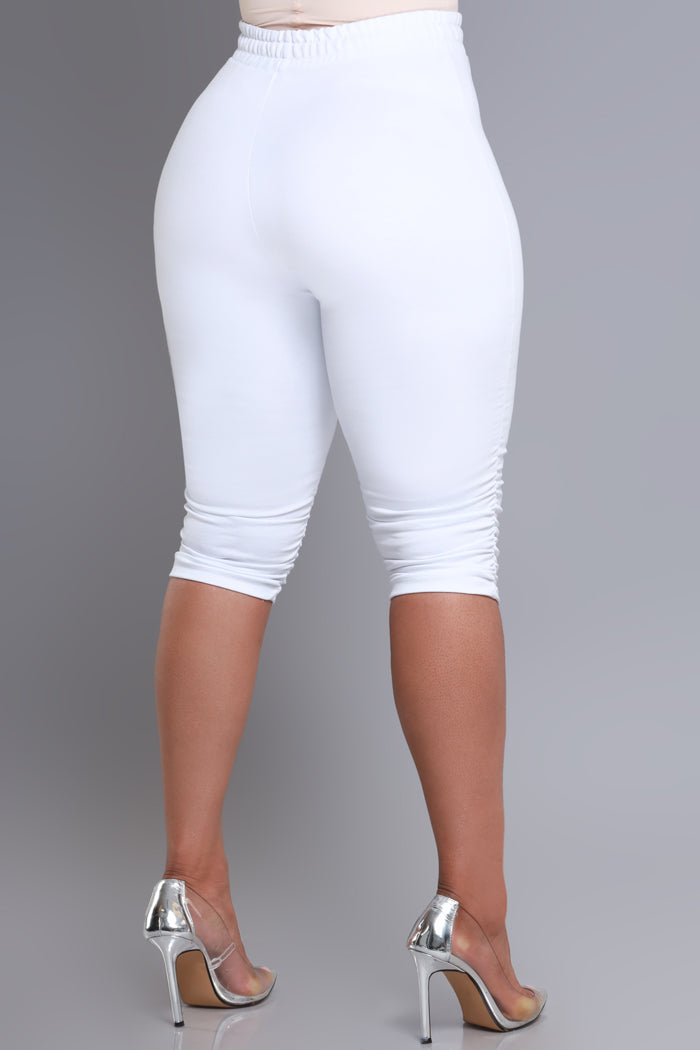 Now Or Never Ruched Bermuda Shorts - White - Swank A Posh