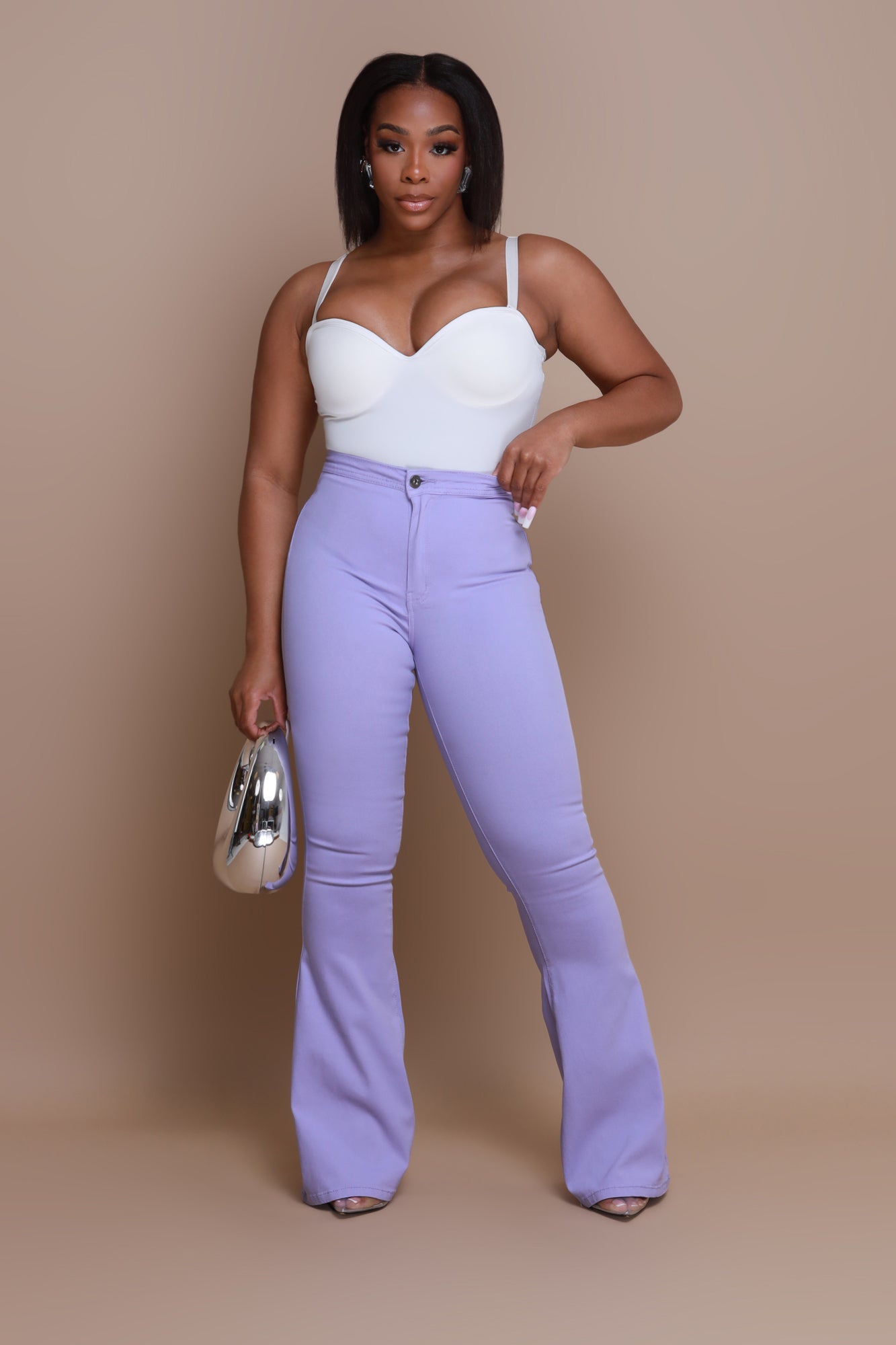 Fit & Flare Super Stretchy High Rise Jeans - Lavender - Swank A Posh