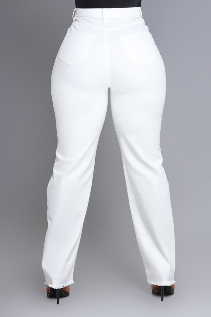 Limitless Asymmetrical Zip Bootcut Jeans - White - Swank A Posh