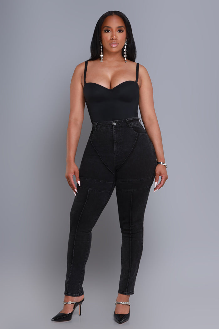 Credit Me High Rise Patchwork Skinny Jeans - Black - Swank A Posh