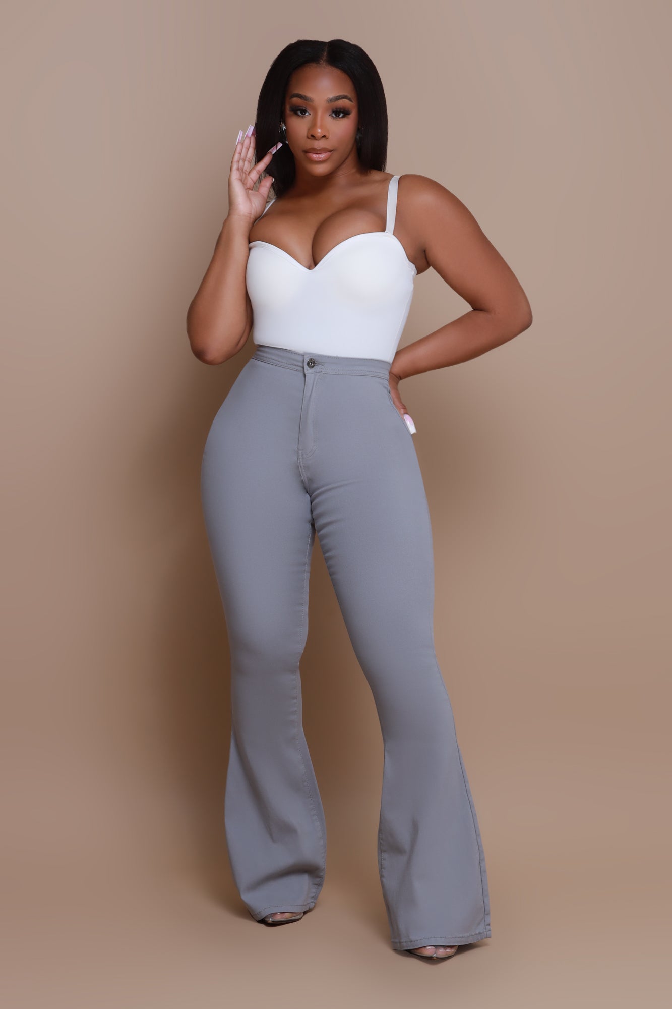 Fit & Flare Super Stretchy High Rise Jeans - Grey - Swank A Posh
