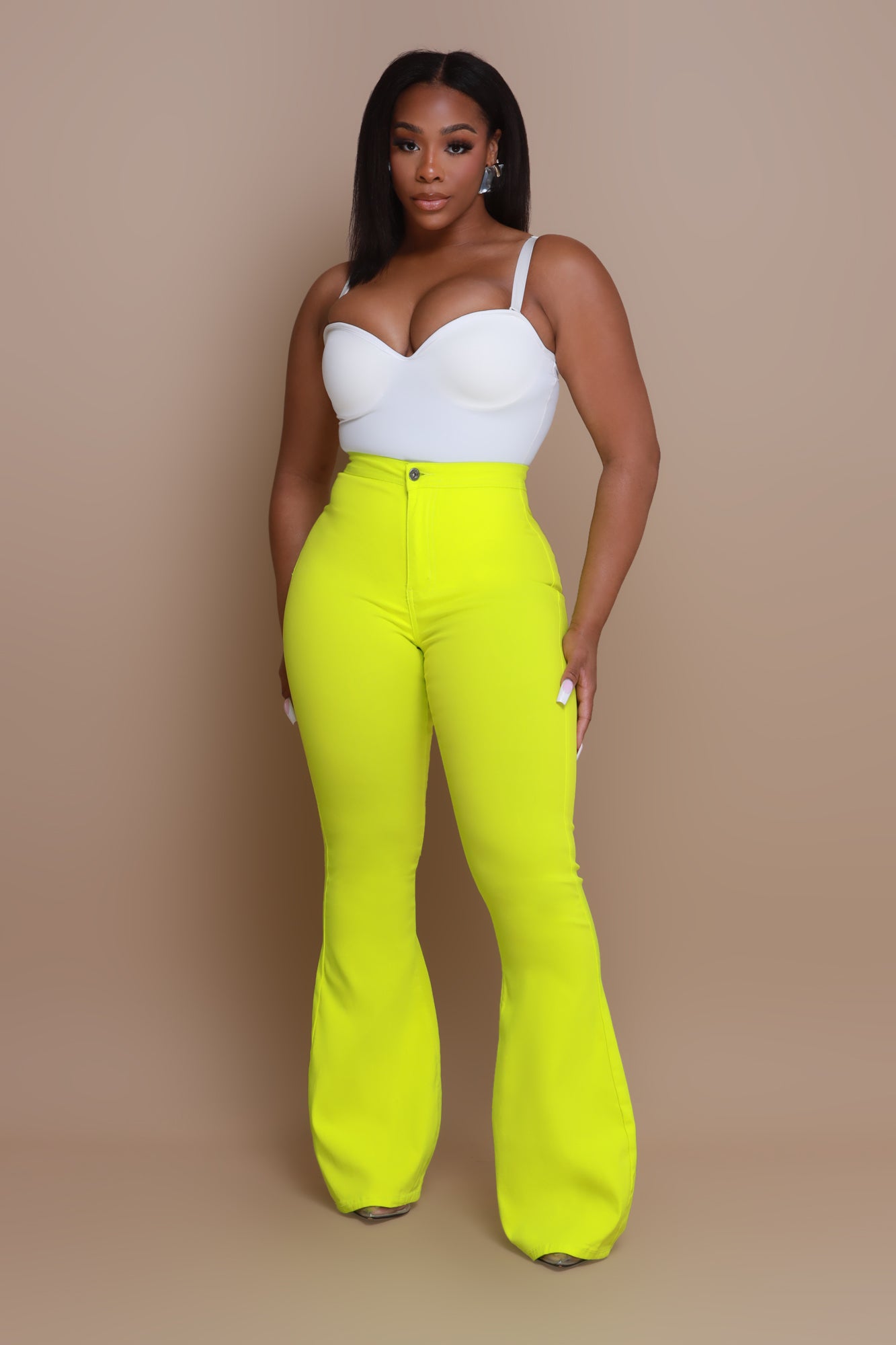 Fit & Flare Super Stretchy High Rise Jeans - Neon Yellow - Swank A Posh