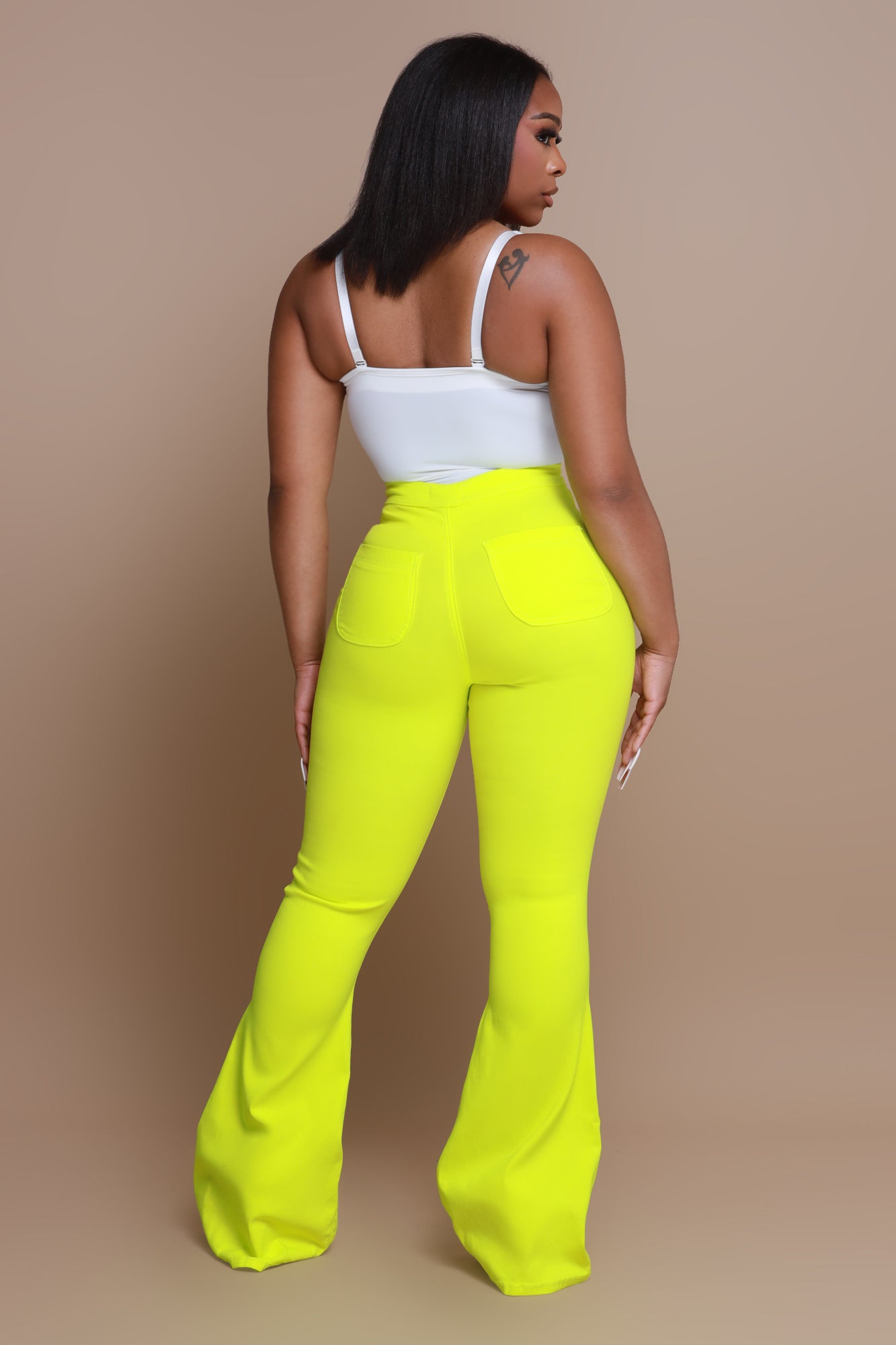Fit & Flare Super Stretchy High Rise Jeans - Neon Yellow - Swank A Posh