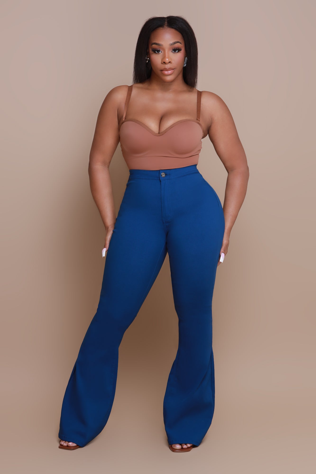 Fit & Flare Super Stretchy High Rise Jeans - Ocean Blue - Swank A Posh