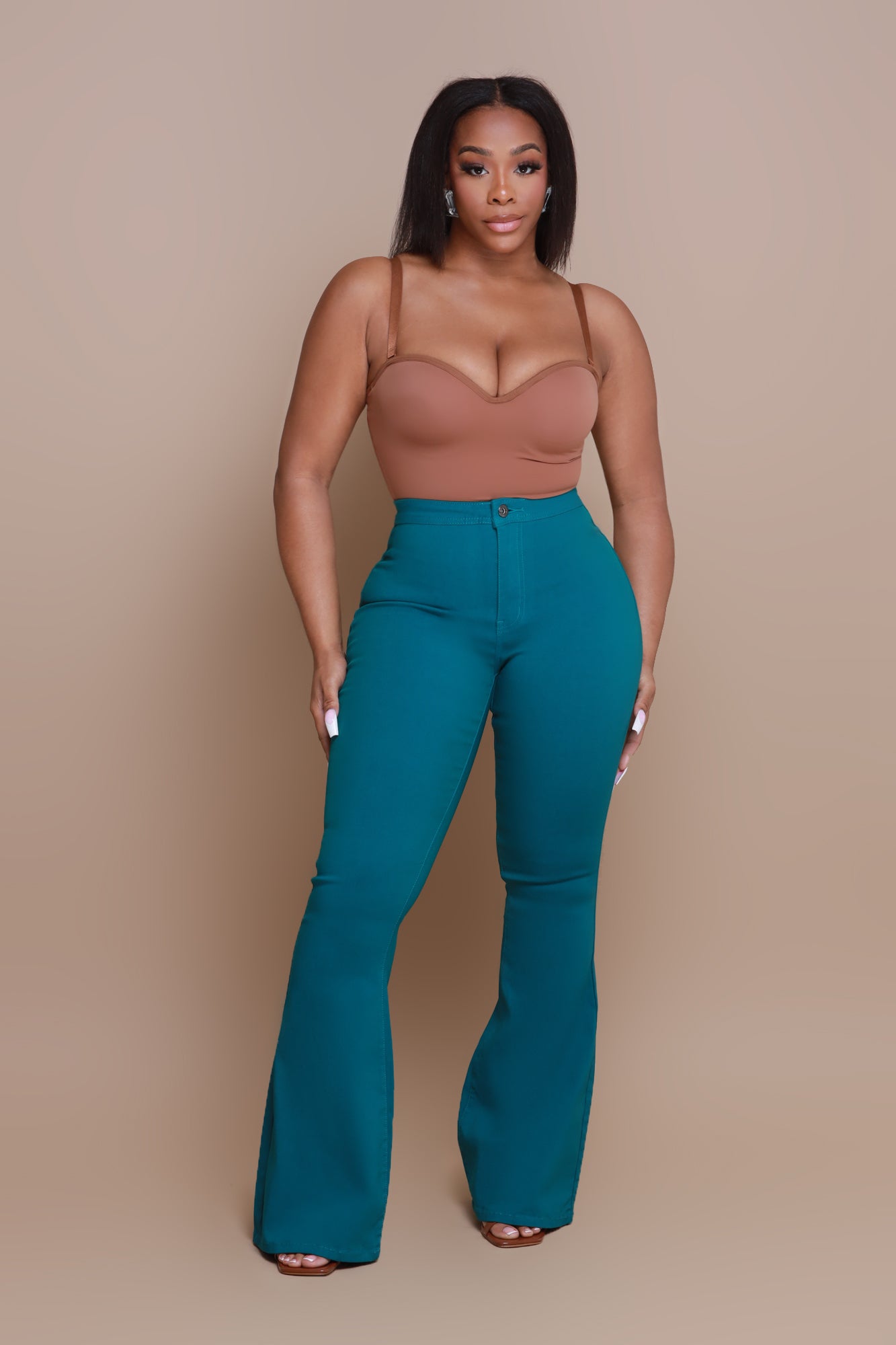 Fit & Flare Super Stretchy High Rise Jeans - Teal - Swank A Posh