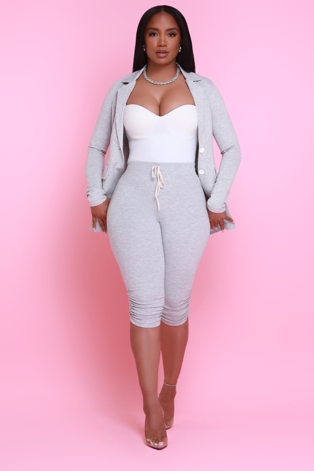 Now Or Never Ruched Bermuda Shorts - Heather Grey - Swank A Posh