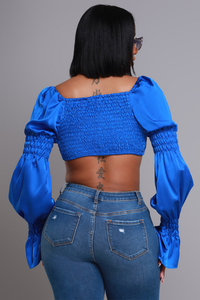 Sweet Fantasy Long Sleeve Crop Top - Royal Blue - Swank A Posh