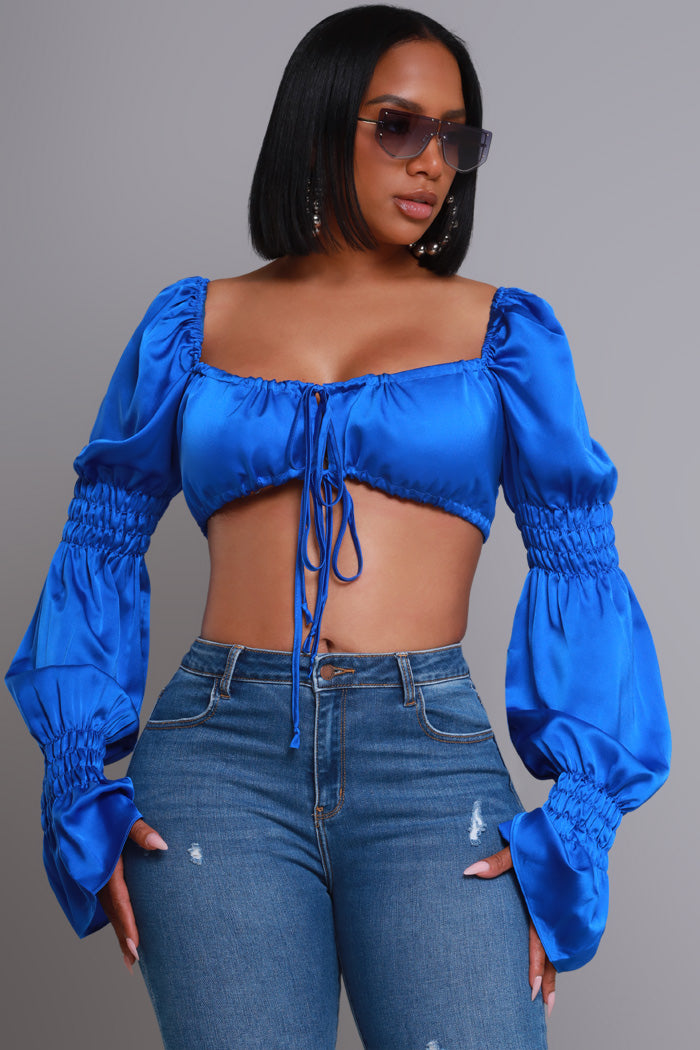 Sweet Fantasy Long Sleeve Crop Top - Royal Blue - Swank A Posh