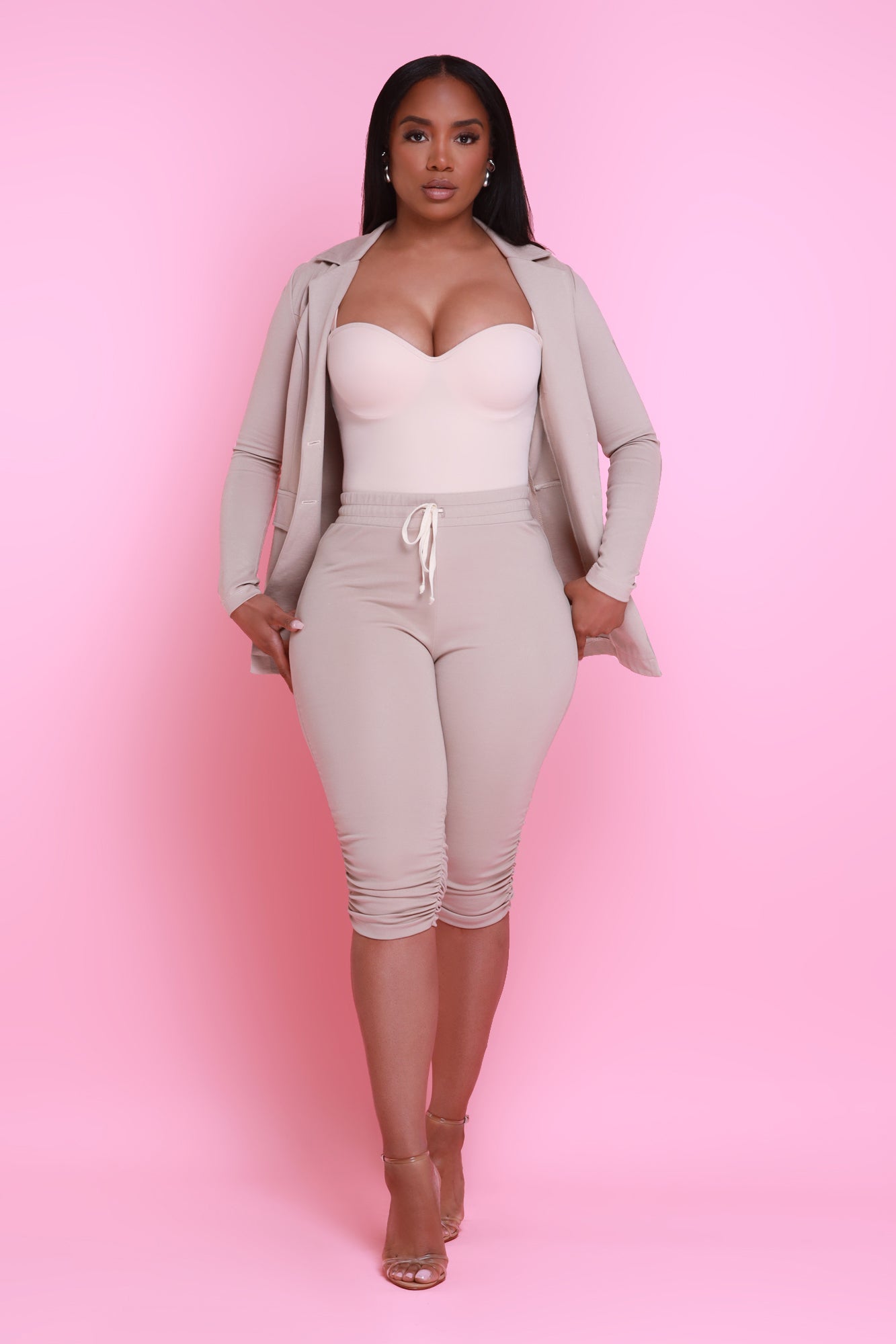 Now Or Never Ruched Bermuda Shorts - Tan - Swank A Posh