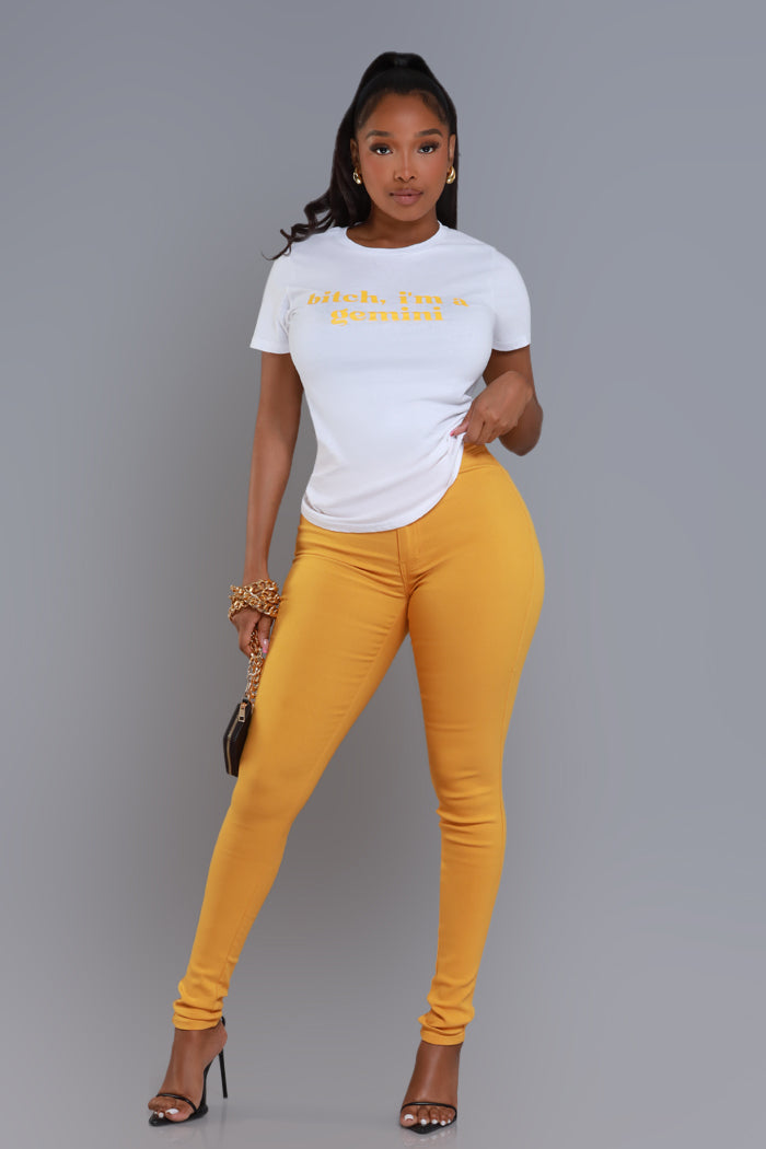 Gemini Season Graphic Print T-Shirt - White/Yellow - Swank A Posh