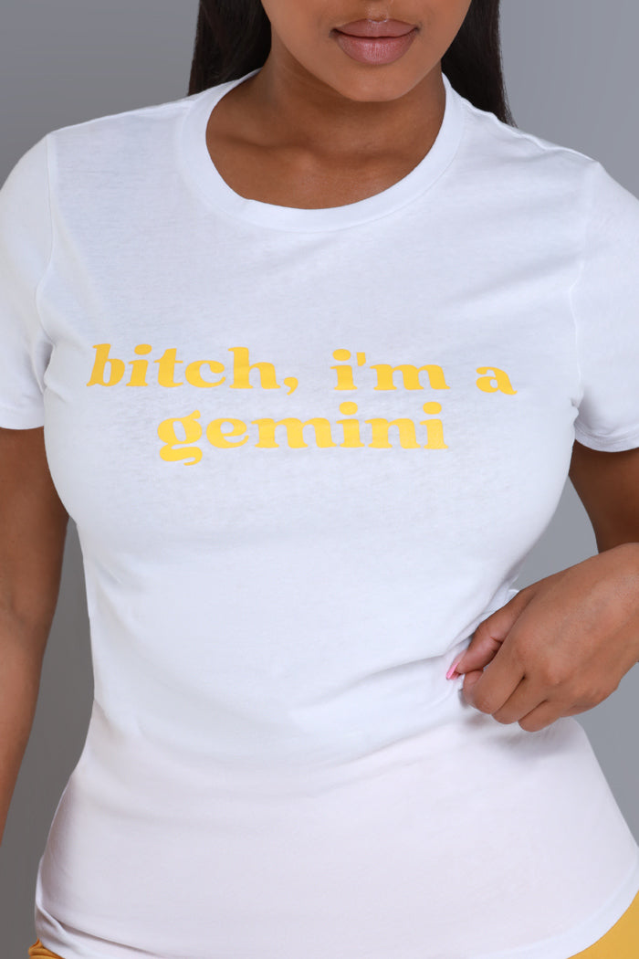 Gemini Season Graphic Print T-Shirt - White/Yellow - Swank A Posh