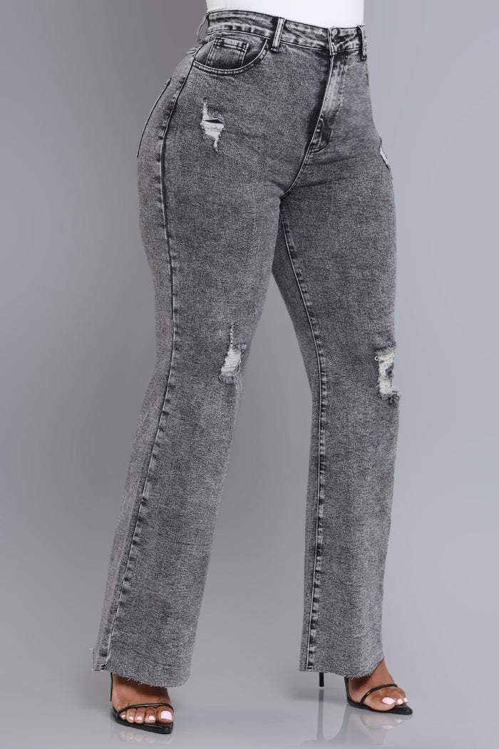 RWD RAW 400 High Rise Jeans - Grey Distressed Wide Leg - Swank A Posh