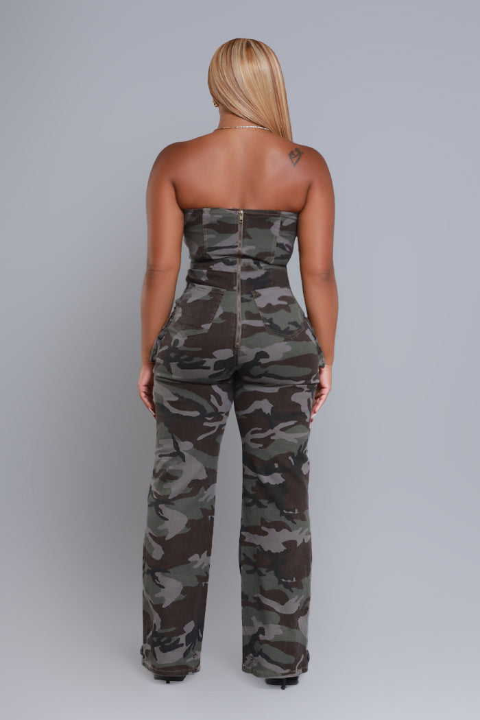 Get Some More Strapless Cargo Jumpsuit - Black Camo Combo - Swank A Posh