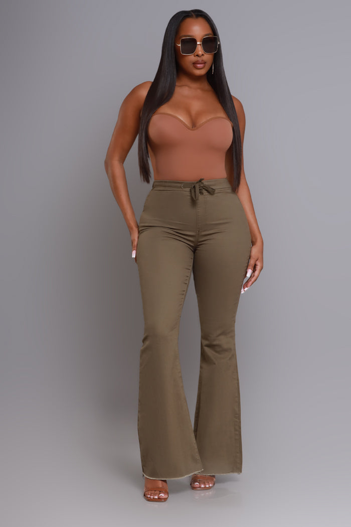 Seek Shelter High Rise Pull-On Flared Pants - Olive - Swank A Posh