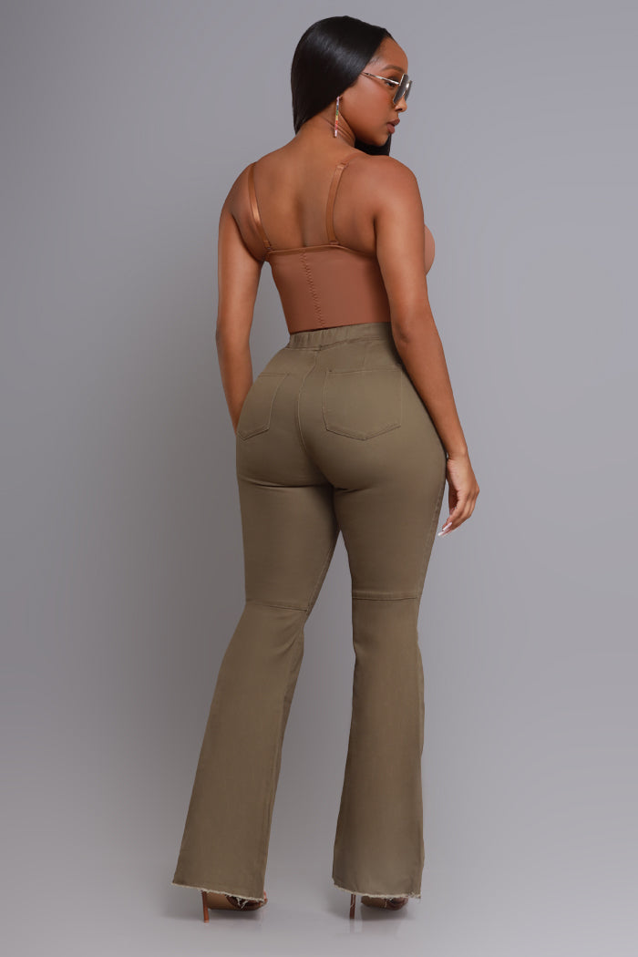 Seek Shelter High Rise Pull-On Flared Pants - Olive - Swank A Posh