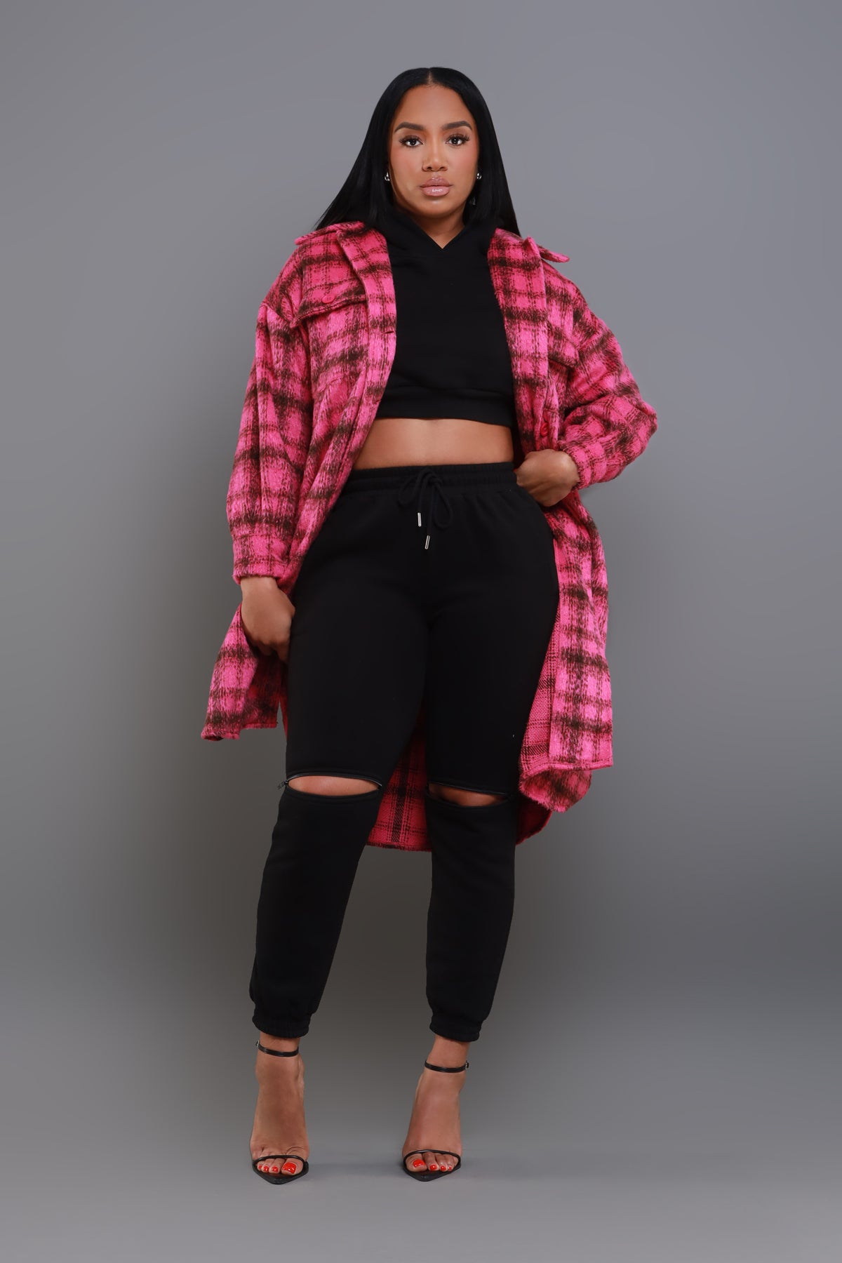 
              Stick With Me Oversized Flannel Coat - Pink - Swank A Posh
            