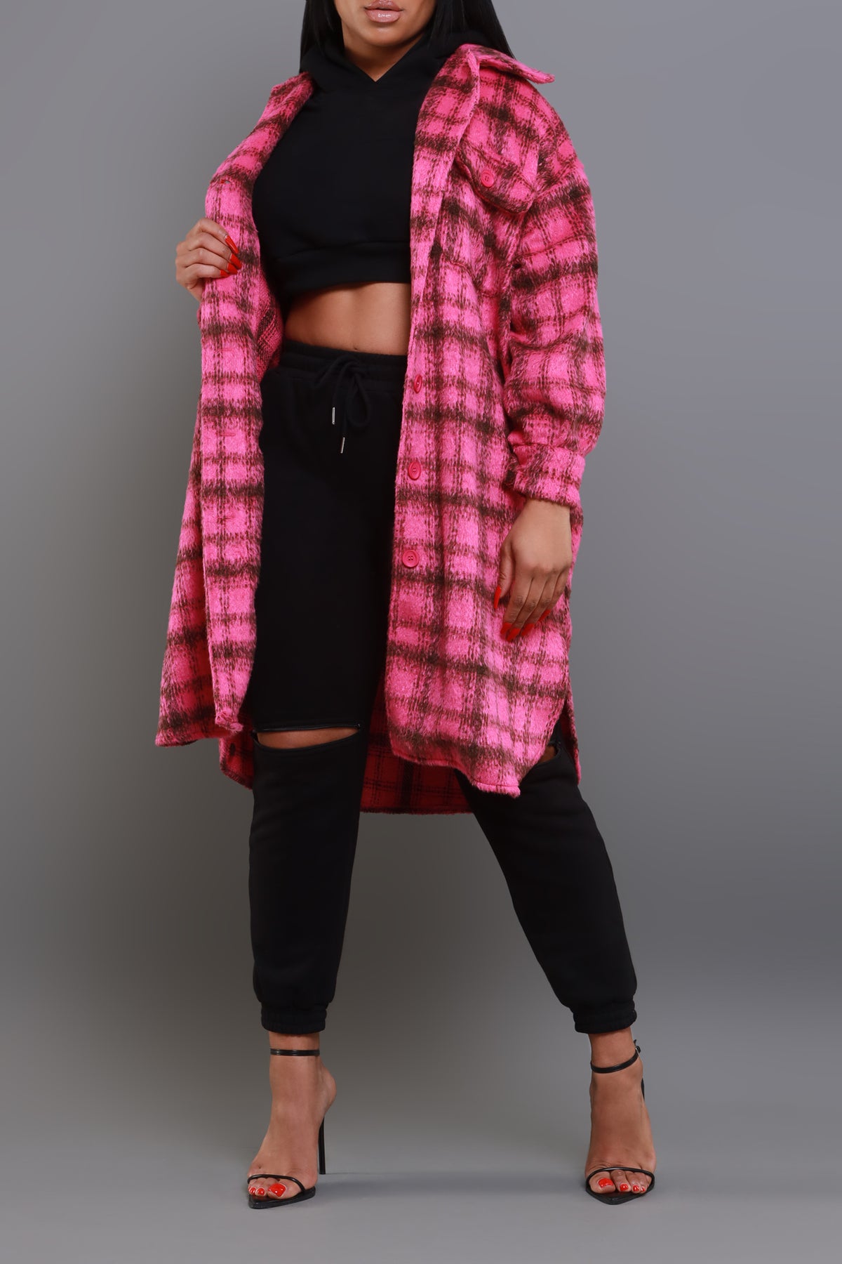 
              Stick With Me Oversized Flannel Coat - Pink - Swank A Posh
            