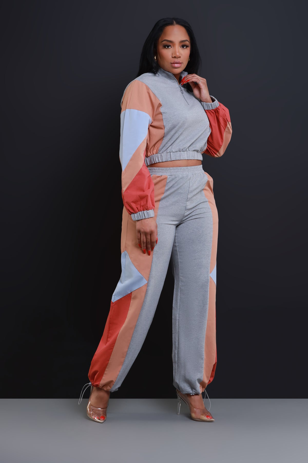 
              On My Mama Cropped Color Block Pants Set - Grey/Orange - Swank A Posh
            