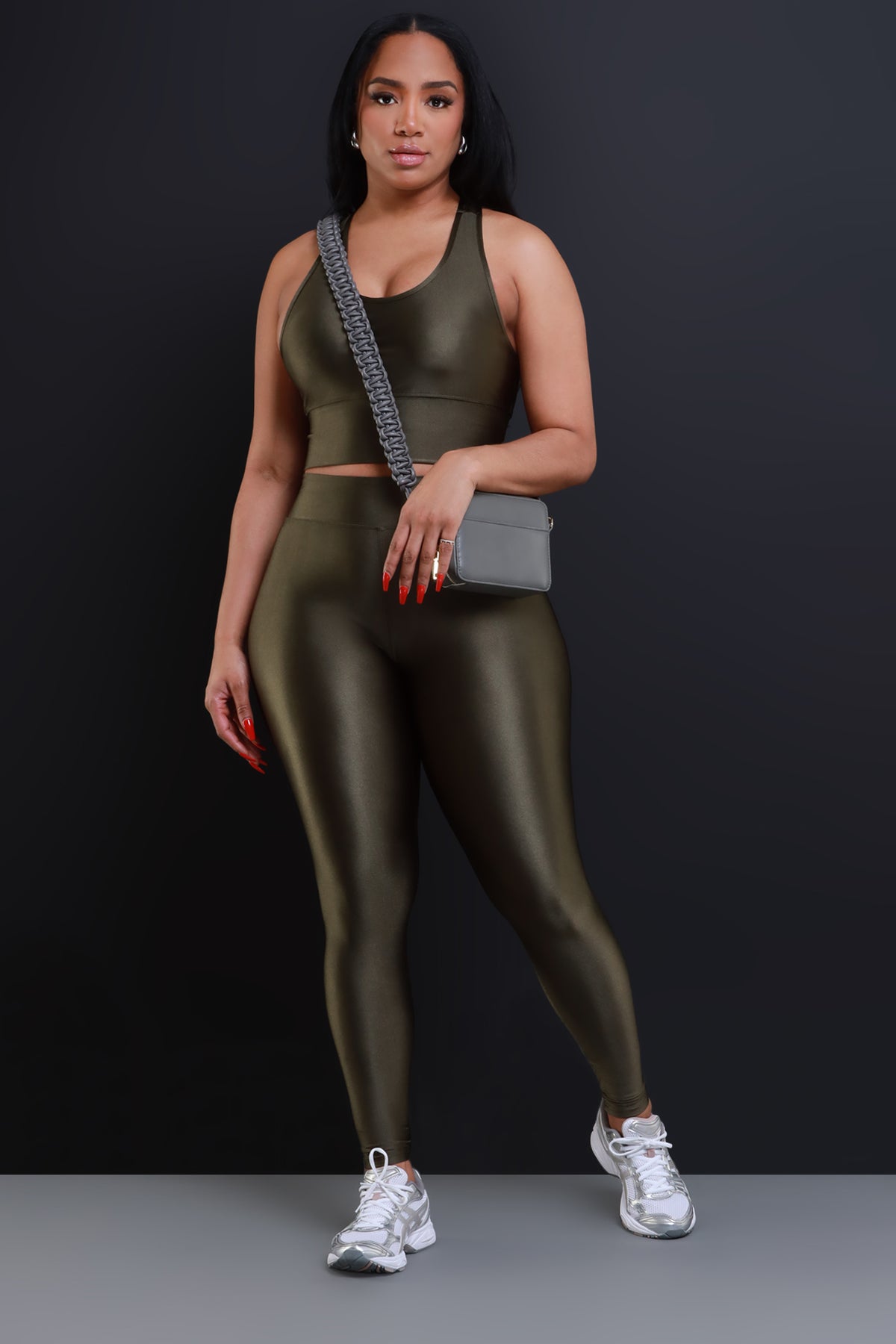 
              Hustle And Grind Cropped Athletic Set - Olive - Swank A Posh
            