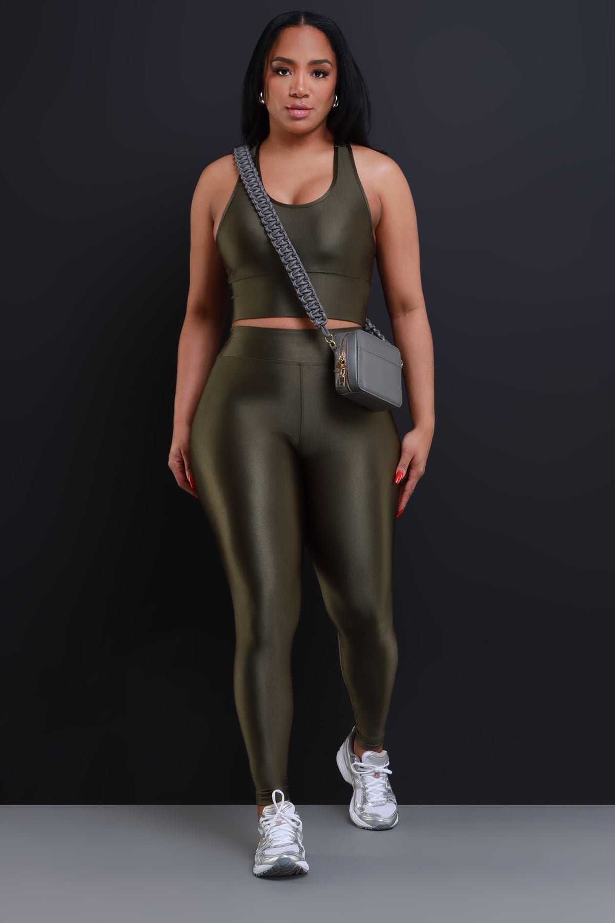
              Hustle And Grind Cropped Athletic Set - Olive - Swank A Posh
            