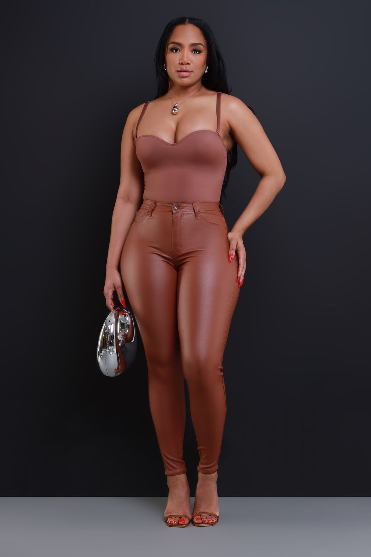 
              Curve You Faux Leather High Rise Pants  - Rust - Swank A Posh
            
