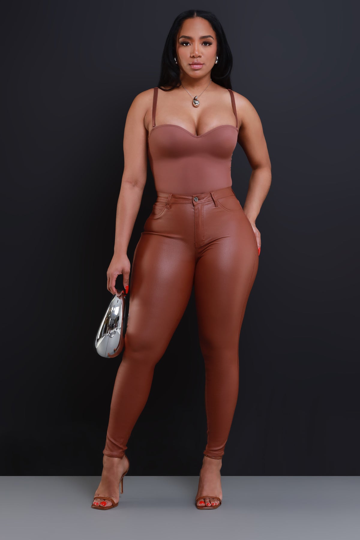 
              Curve You Faux Leather High Rise Pants  - Rust - Swank A Posh
            