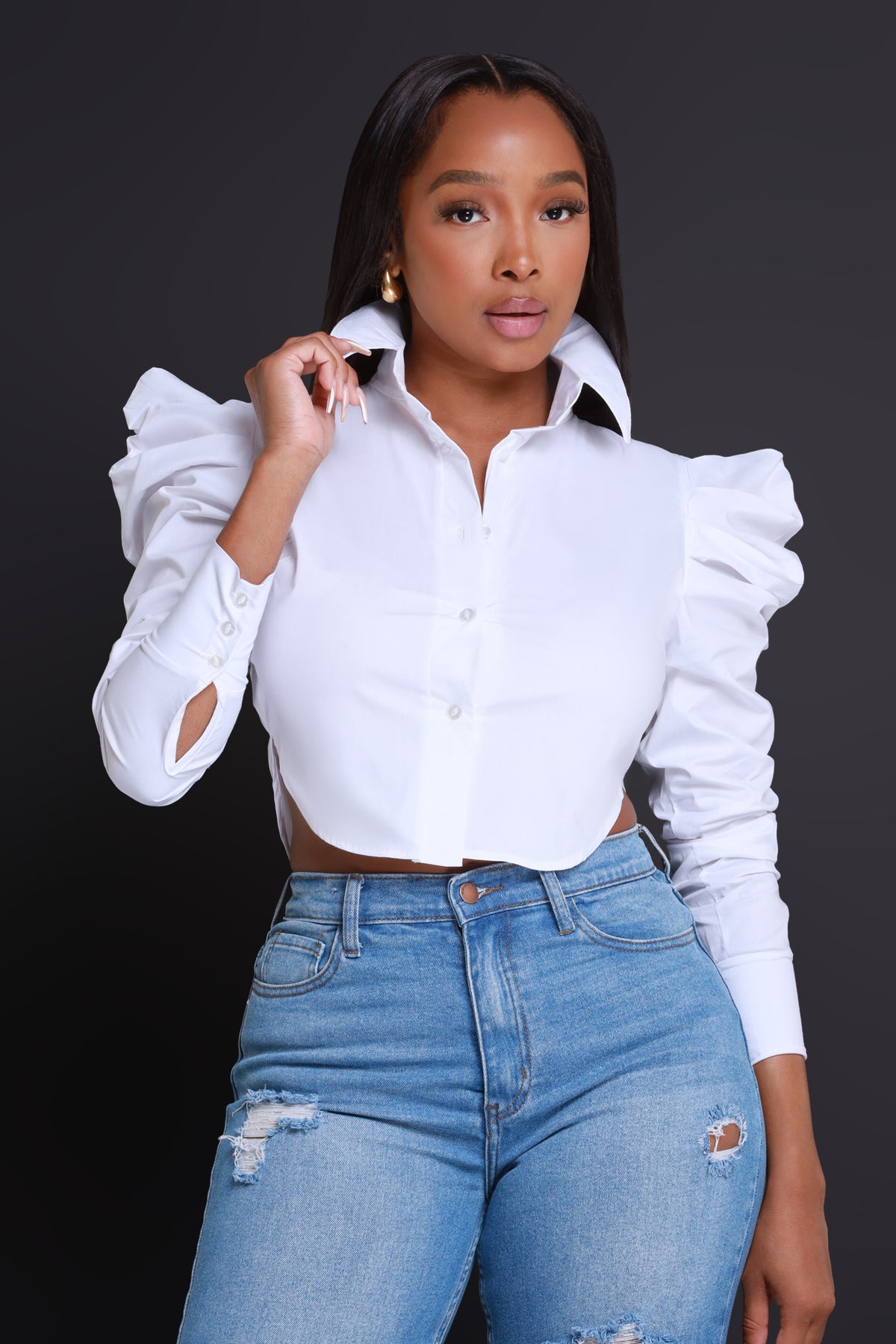 
              Diva Cropped Button Up Top - White
            