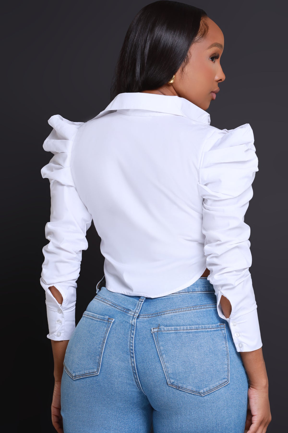 
              Diva Cropped Button Up Top - White
            