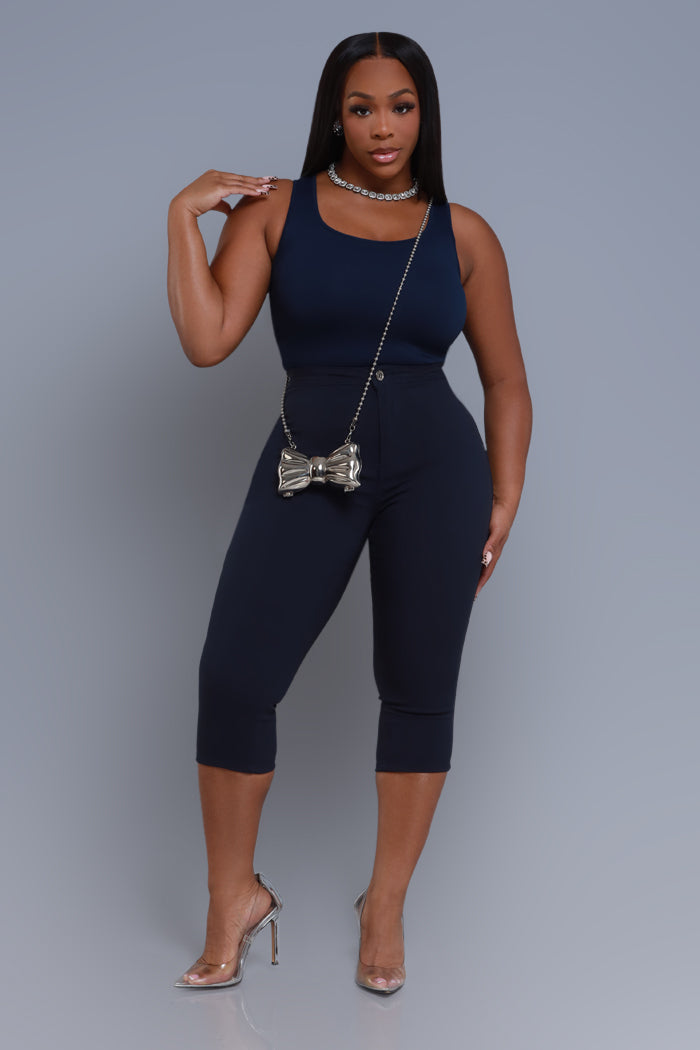 Super Swank High Rise Stretchy Capri Pants - Navy Blue - Swank A Posh