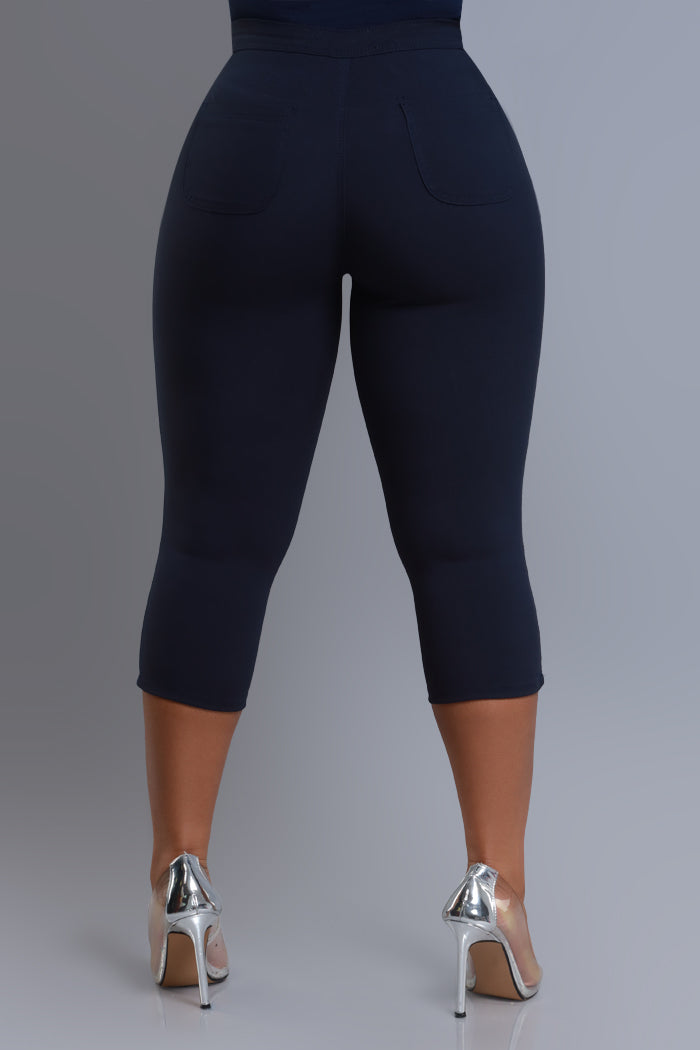 Super Swank High Rise Stretchy Capri Pants - Navy Blue - Swank A Posh