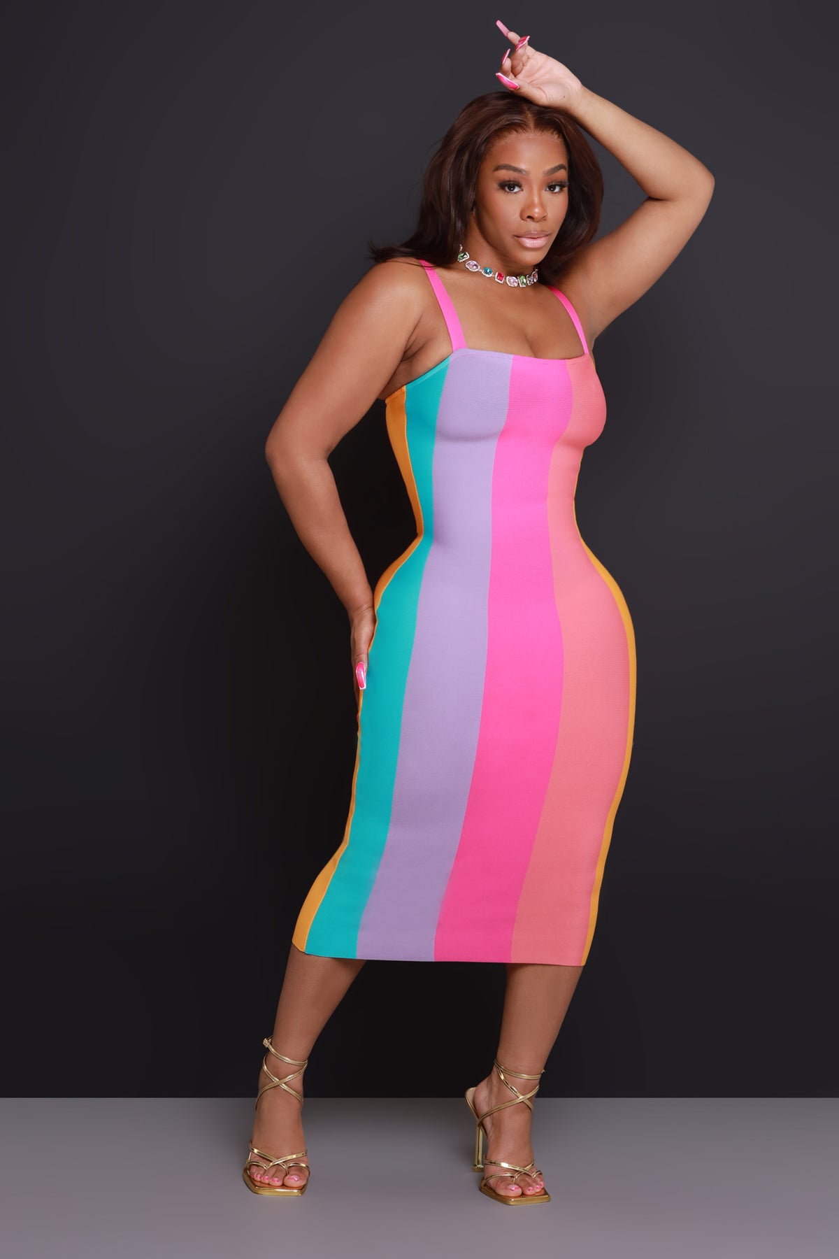 
              Color Me Happy Bandage Midi Dress - Rainbow - Swank A Posh
            
