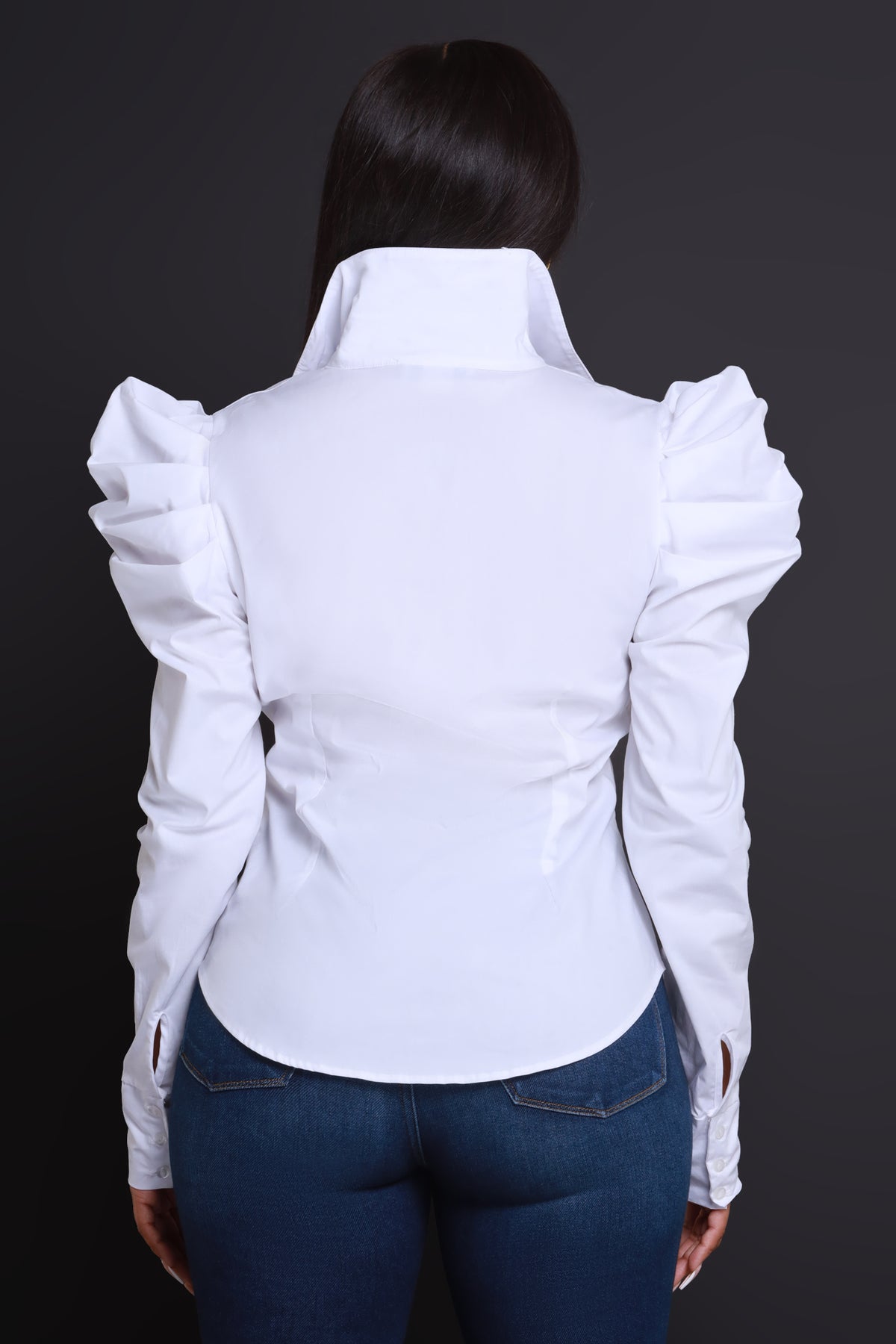 
              Lady Power Shoulder Button Up Blouse - White
            