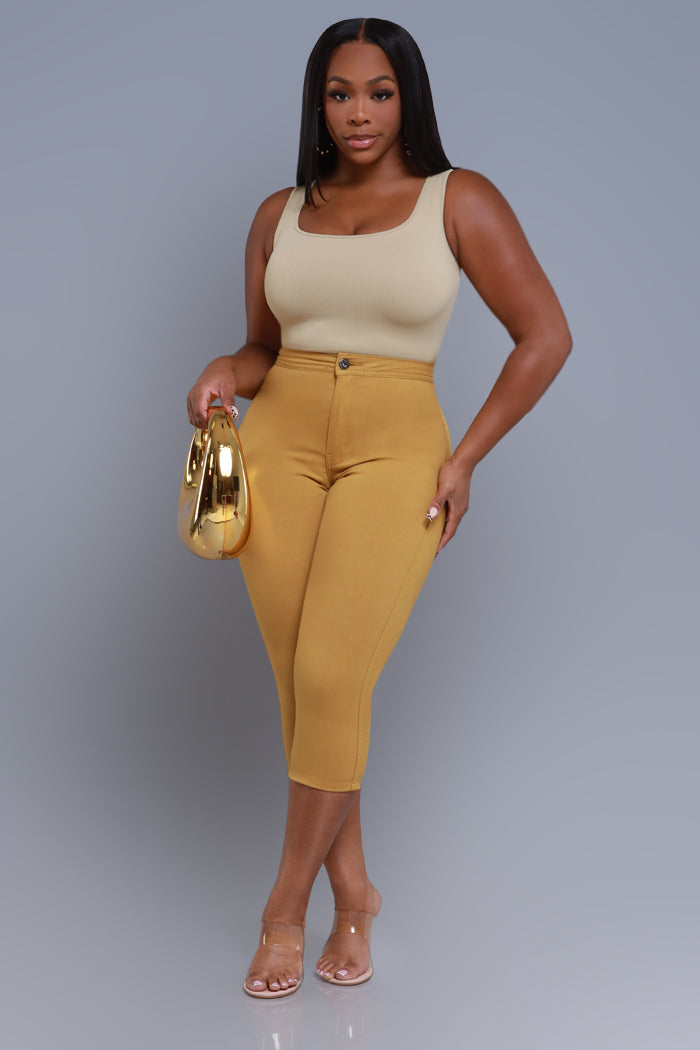 Super Swank High Rise Stretchy Capri Pants - Mustard - Swank A Posh
